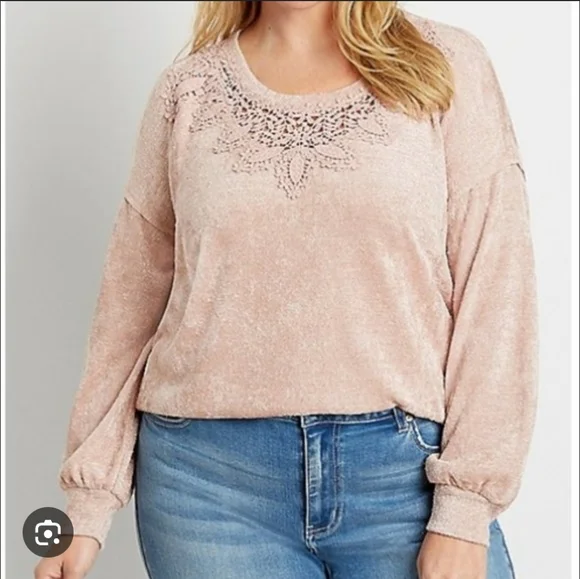 Maurices Blush Lace Accent Sweatshirt - Picture 1 of 4